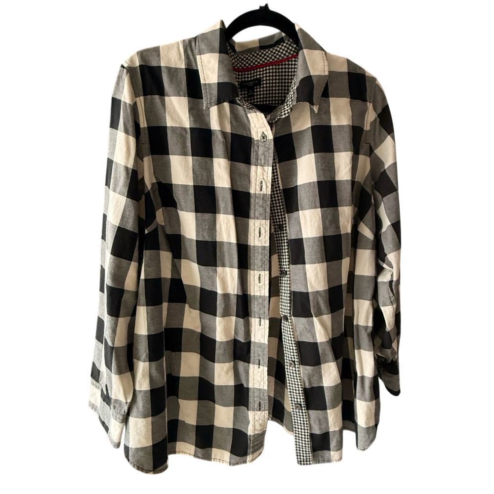 Talbots Sz 2X Black and White Cotton Plaid blouse